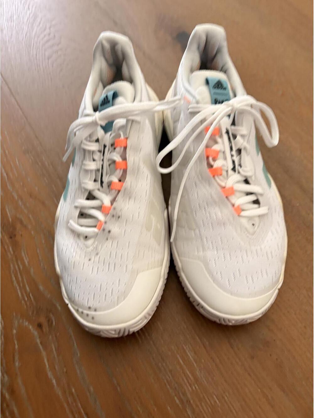 Adidas Barricade White Tennis Shoes with Aqua Accents Size 8 FLAW